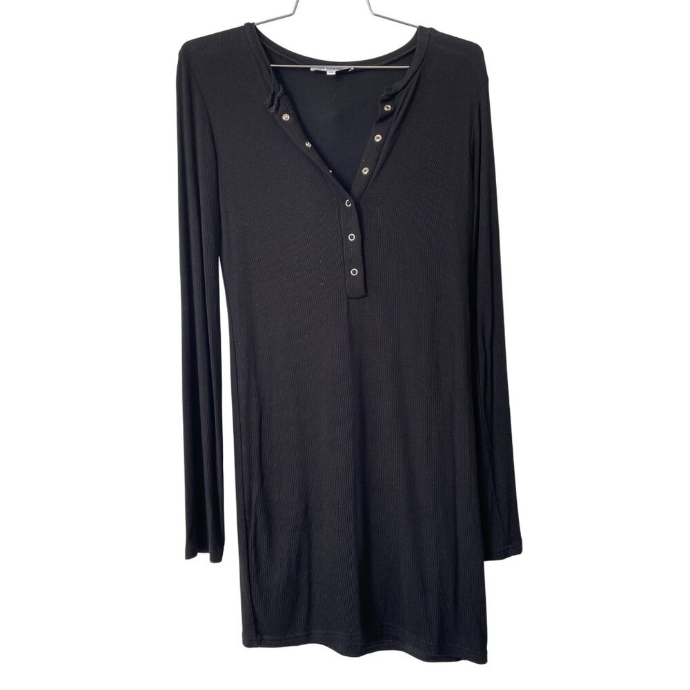 Oliveaceous Ribbed Long Sleeve Henley Dress Size XL Snap Front Black Lined